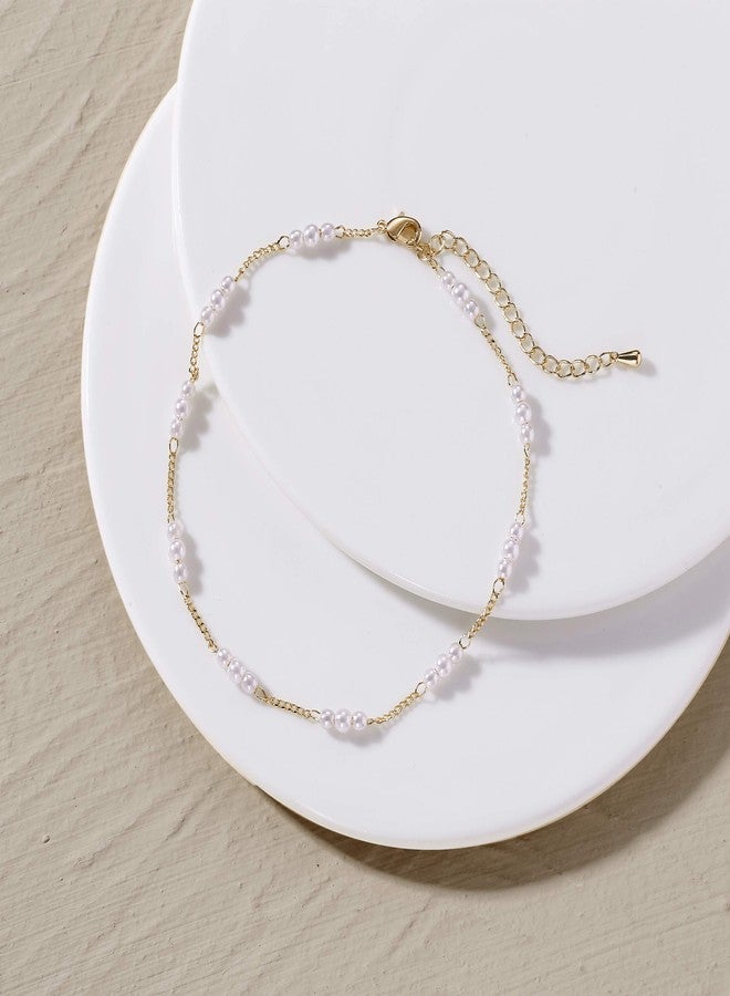 Kyerlyn Dainty Pearl Chain Anklets for Women 18k Gold Plated Ankle Bracelets for Women Waterproof Adjustable Chain Gold Anklet Simple Fashion Summer Beach Gift - Image 5